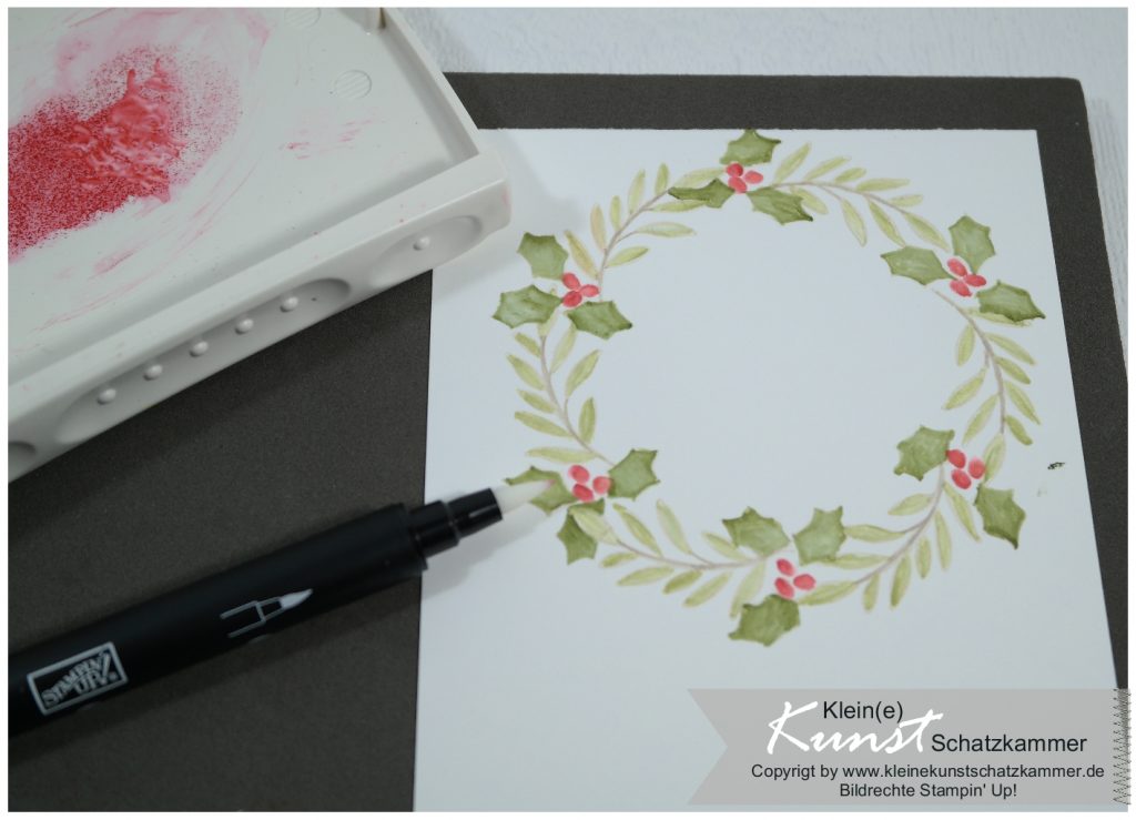 Weihnachtskarte Aquarell ohne Linien mit Stampin Up Stempelset besinnlicher Advent
